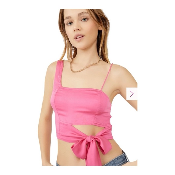 Free People Mila Tie Front Crop Top In Festival Fuchsia NWOT - Picture 6 of 7
